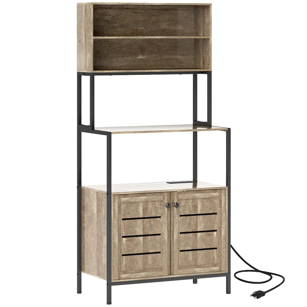 Charging Station Cabinet with Shelves USB Ports AC Outlets Steel Frame and Particleboard Storage for Home Office