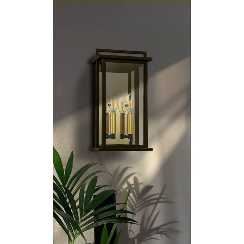Outdoor Wall sconce with gold candelabra interior - Black