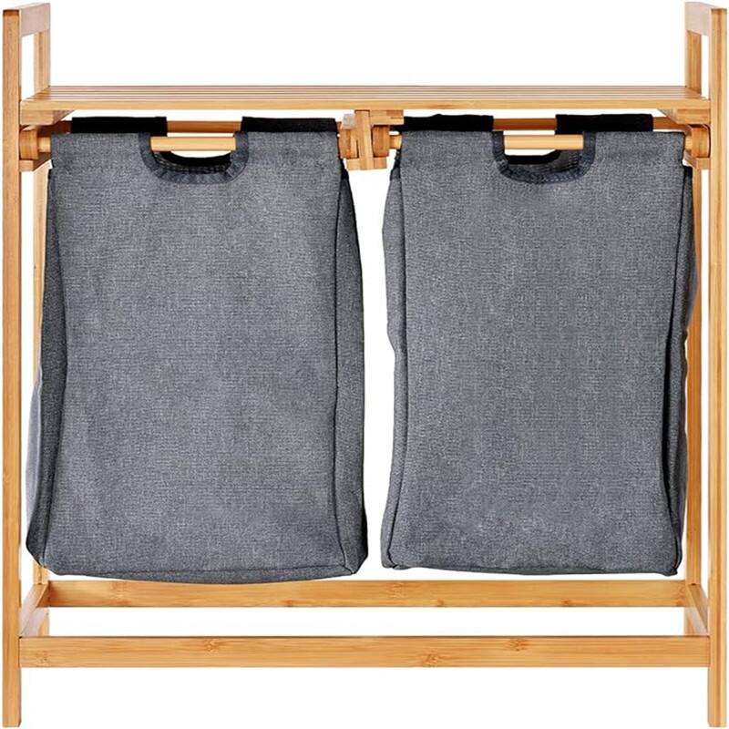 Bamboo Laundry Hamper with Shelves - 13"L x 13"W x 13"H