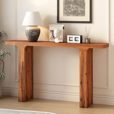 59 Inch Oak Veneer Console Table for Entryway（4 Colors）