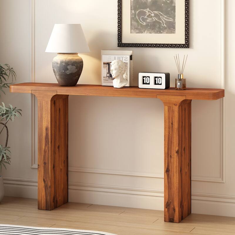 60-Inch Entryway Console Table Narrow Rectangular Sofa Table, Acacia Accent Hallway Table for Living Room, Foyer