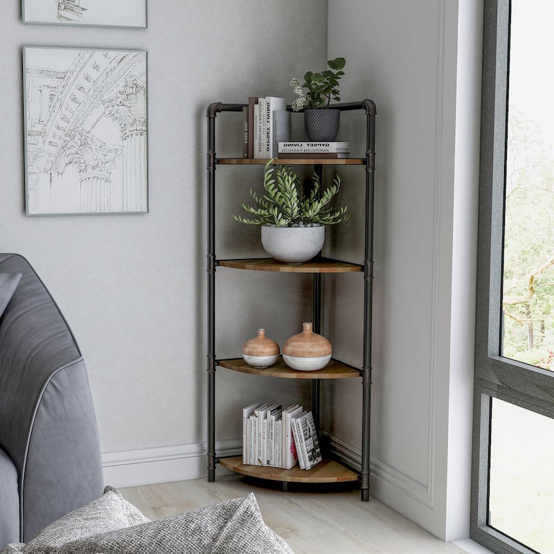 Nixie Rustic Sand Black Open Back Corner Bookcase by Furniture of America