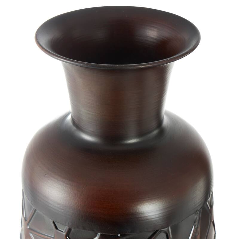 Dark Brown Metal Tall Vase with Geometric Designs (Set of 3)