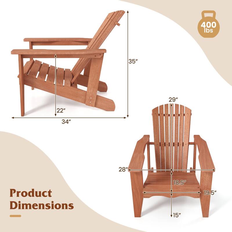 Natural Solid Wood Adirondack Chair with Ergonomic Backrest and DIY Option - 34" L × 28" W × 35" H