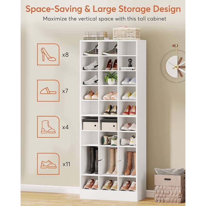 70.9 Inches Tall Wood Shoe Storage Cabinet with 30 Cubbies - 10-tier