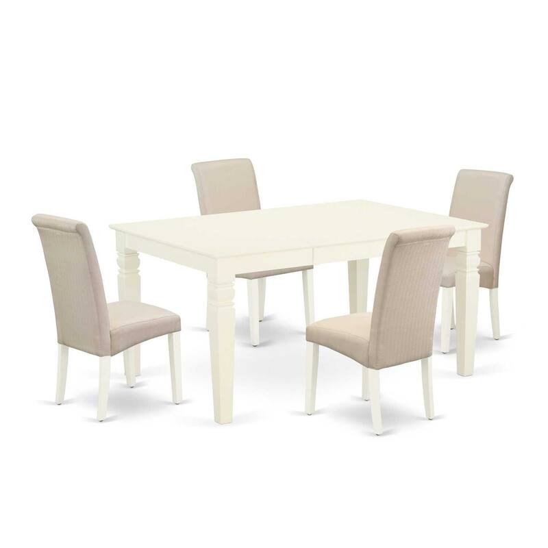 5-Piece Dinette Set - Rectangle Table & 4 Parsons Chairs - Cream Fabric, White Finish - 60