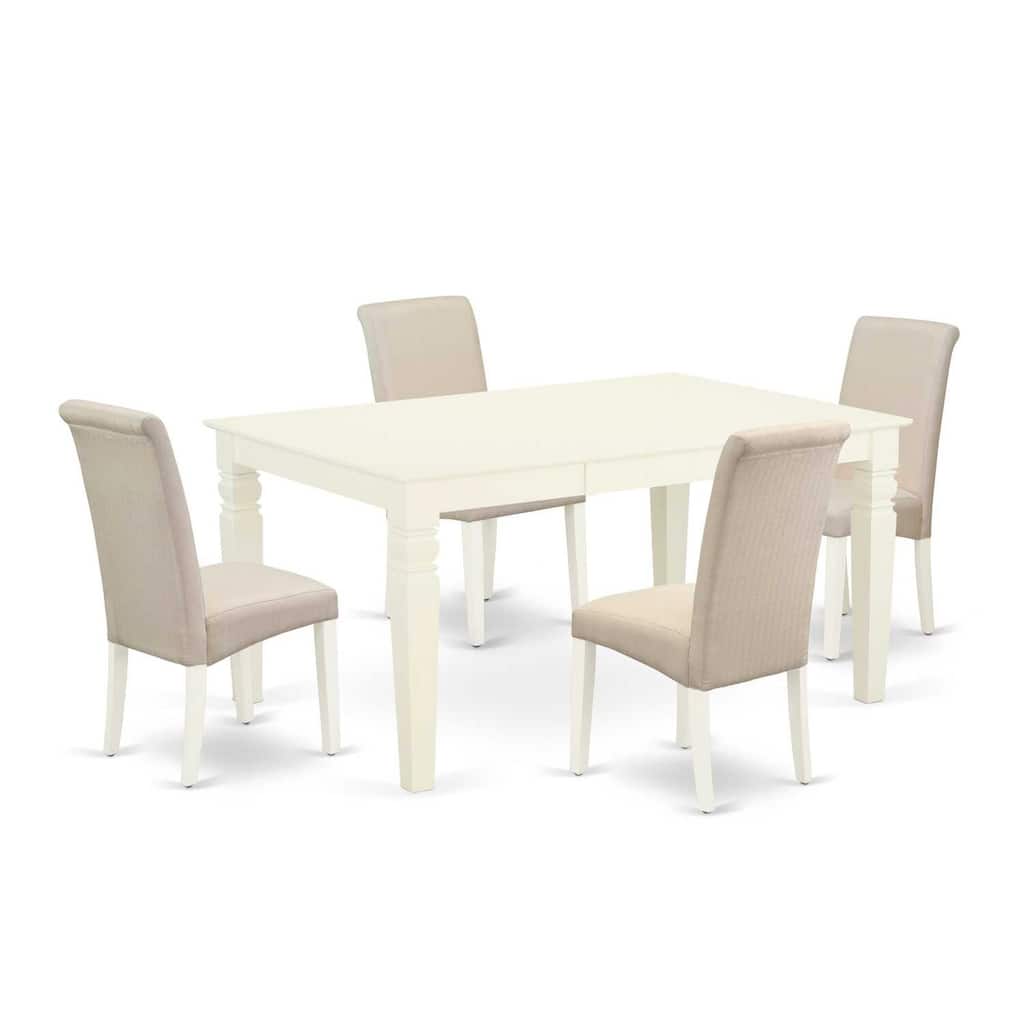 HomeStock 5-Piece Linen white Solid Wood Top-Rectangular Dining Room Set with Butterfly Leaf-Seats 4