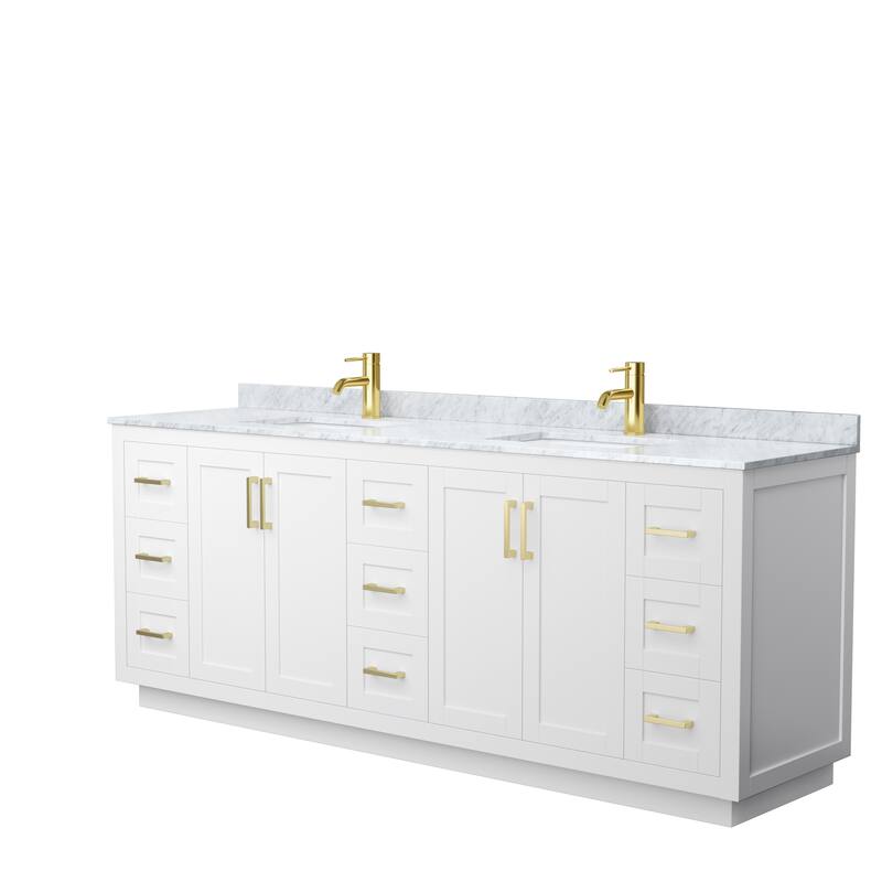 Miranda Double Vanity Set, White Carrara Marble Top, No Mirror