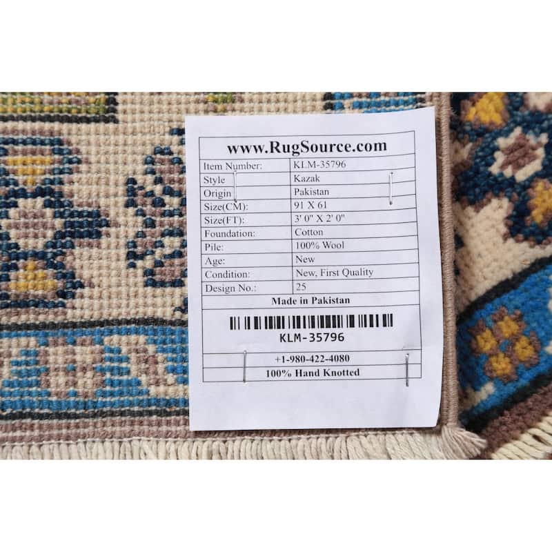 Kazak Oriental Foyer Rug Handmade Wool Carpet - 2'0"x 3'0"