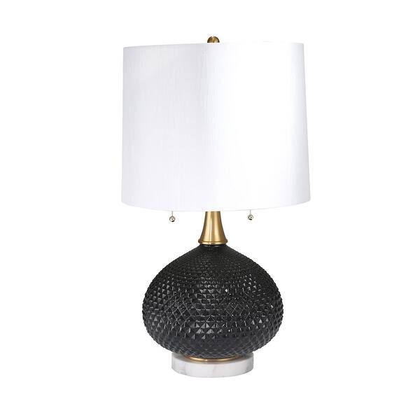 slide 2 of 4, 27 Inch Glass Table Lamp with Round Base and Carved Diamond Pattern, Black - 27 H x 15 W x 15 L Inches