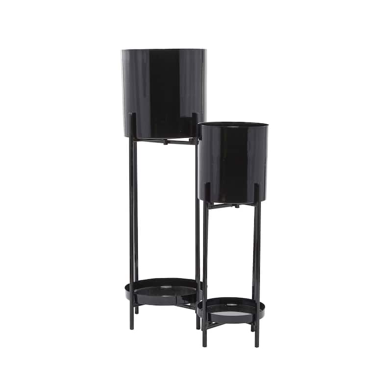 Black or Silver Modern Glam Contemporary Planter Stand (Set of 2) - S/2 24", 33"H