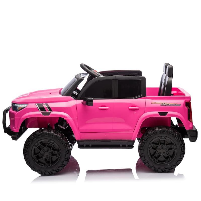 Remote Control Pickup Truck with Trunk Storage, Electric Pickup Truck for Kids with USB, Ride on Car with Bluetooth, Rose Red