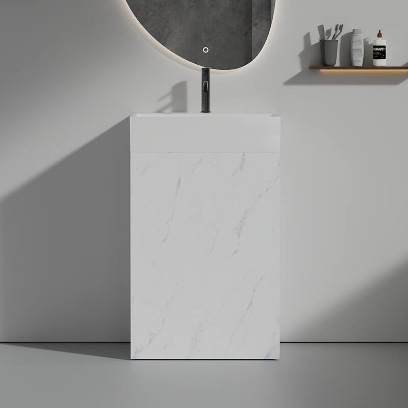 GDFStudio - Harper Elegant 20" Marble-Patterned Freestanding Bathroom Vanity with Ceramic Sink - White Marble - 20"