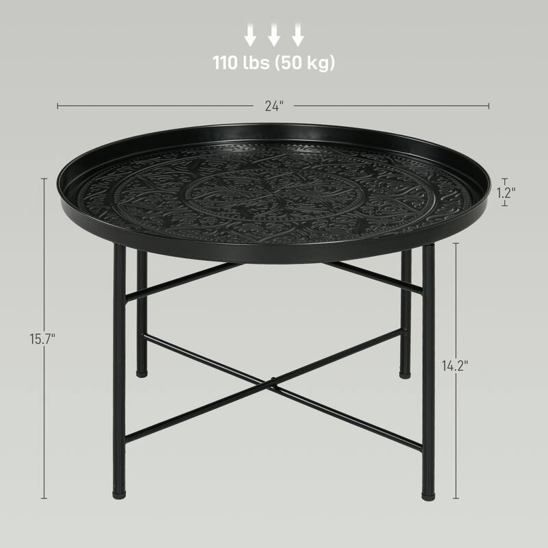 HOMCOM 24" Round Coffee Table with Hammered Tray Top, Vintage Metal Center Table for Living Room, Bedroom, Side Table