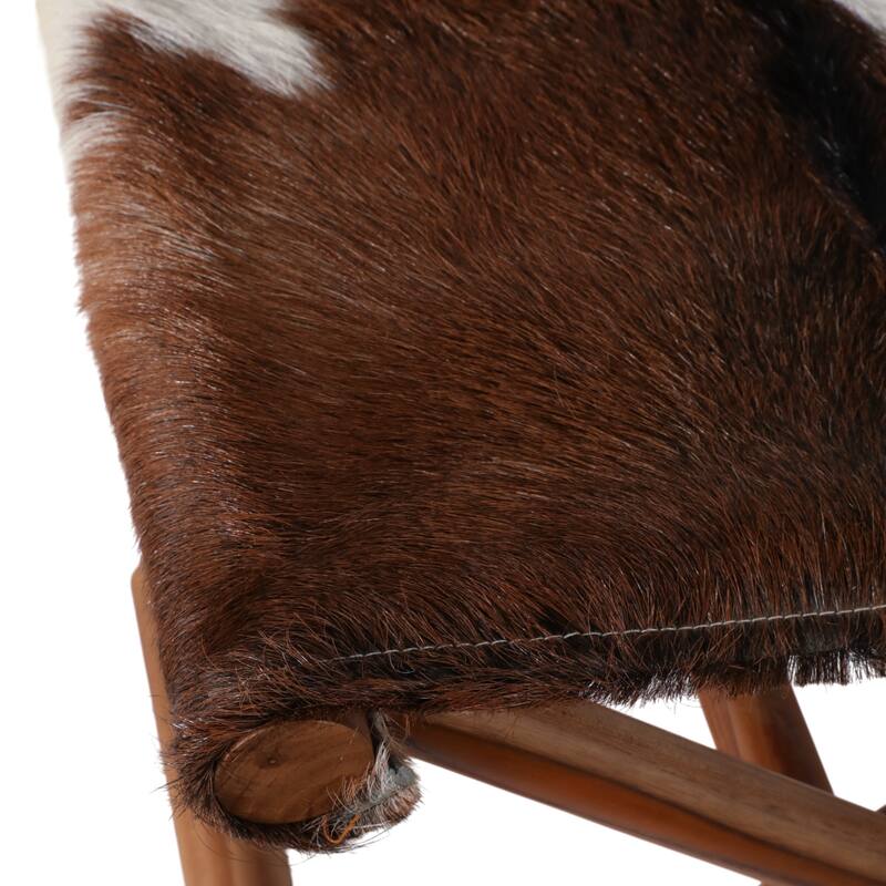 Foldable Backless Cowhide Storage Stool with Solid Wood Frame