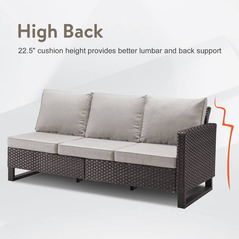 9 Pieces Patio Sofa Set with Fire Pit Table - Beige cushion - Brown