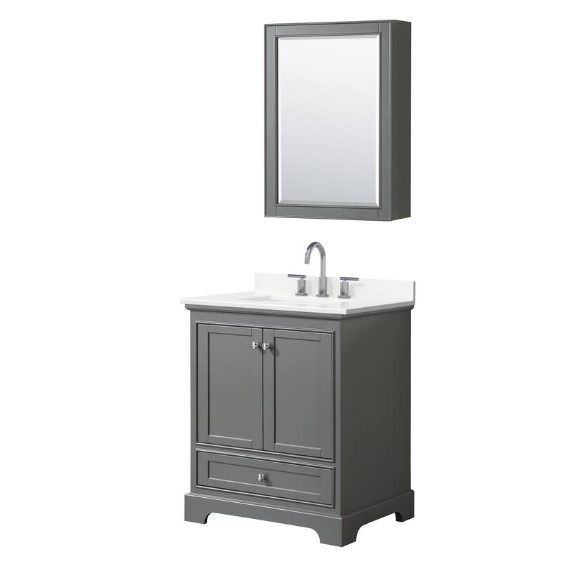 Wyndham Collection WCS202030S-QTZ-US3MED Deborah 30" Free Standing - Dark Gray / White Quartz Top / Polished Chrome