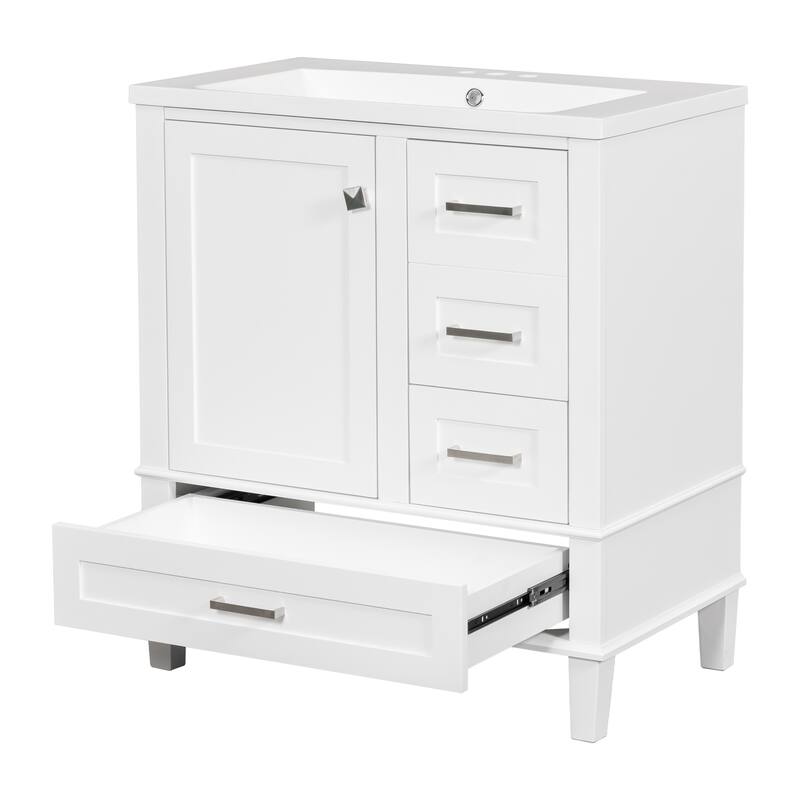 GDFStudio - Hera 30" Vanity Modern Bathroom Cabinet with Resin Sink, 1 Door and 3 Drawers