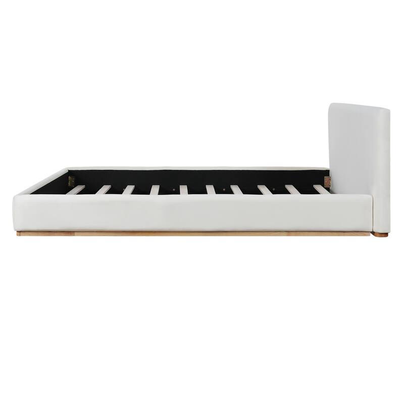 Elegant Upholstered Queen Size Bed with Solid Wood Frame in White