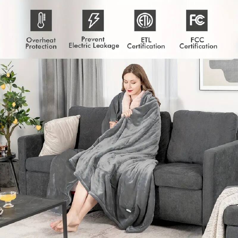 Electric Blanket Heated Throw,Flannel Double Side Heating Blanket with 10 Heat Levels & 2/4/8 hours Auto-off