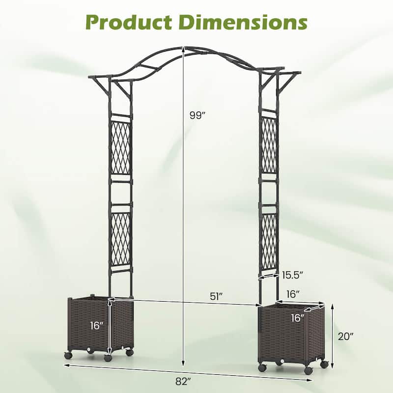 Costway 82”L x 99”H Garden Arch Trellis with 2 Self-watering Planter - See Details
