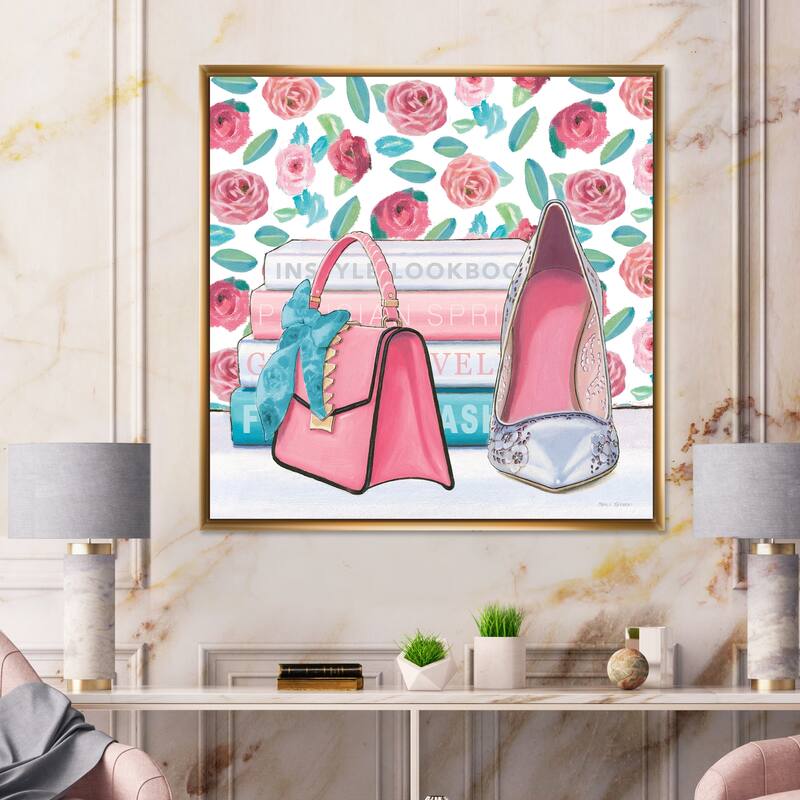 Designart "Pink Fashion high heels I" Posh & Luxe Framed Canvas