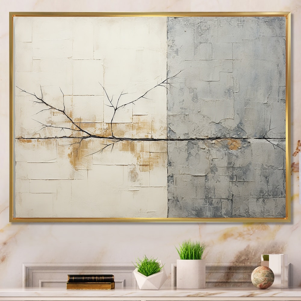 Designart "Grey And White Nature Split" Abstract Shapes Framed Wall Art Prints