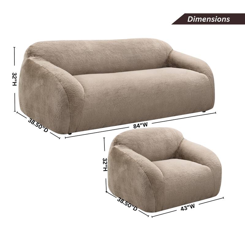 Roundhill Furniture Adell Polar Bear 2-Piece Living Room Set, Sofa and Swivel Chair