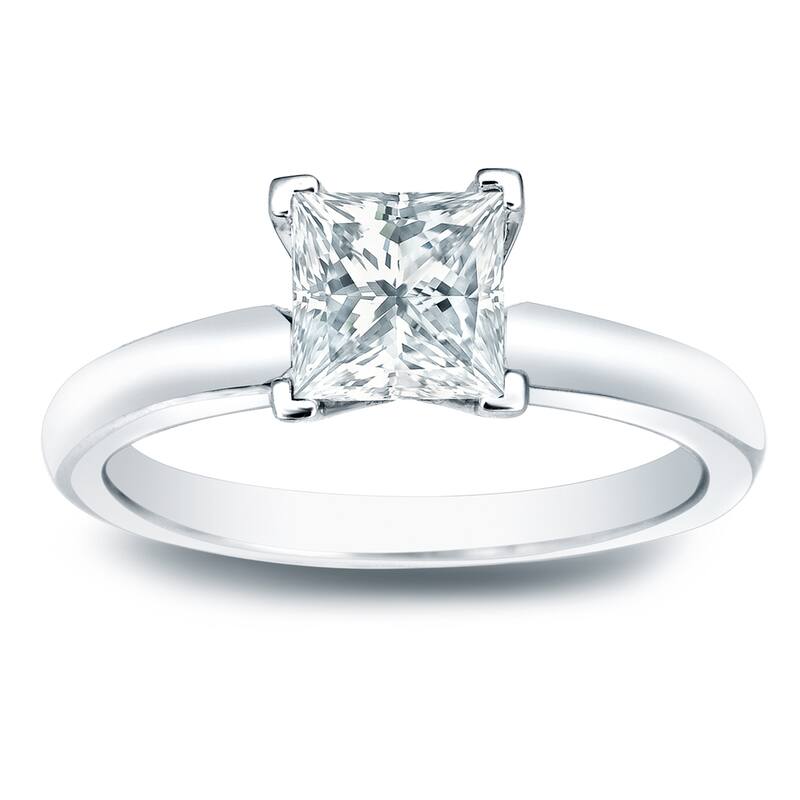 Auriya 14k Gold 1/2 carat TW Princess Cut Solitaire Diamond Engagement Ring (H-I, SI1-SI2) - 8.5 - White