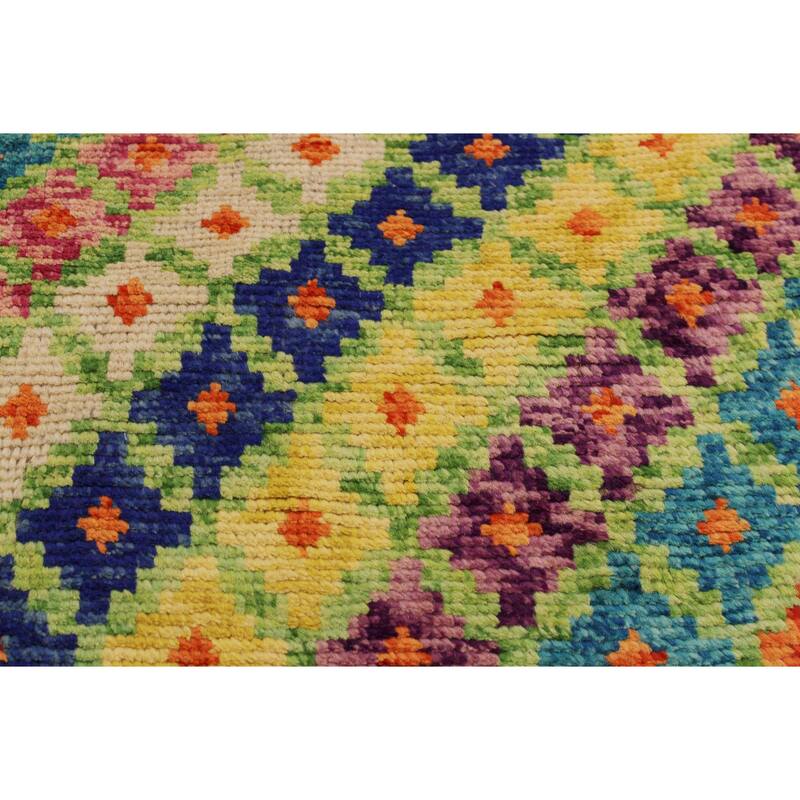 Eclectic Balochi Vargas Green/Orange Hand Knotted Wool Rug - 4'9'' x 6'6''