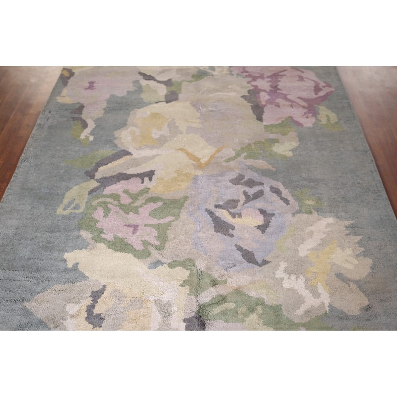 Handmade Gray Abstract Indian Area Rug Oriental Wool & Silk Carpet - 5'5"x 8'4"