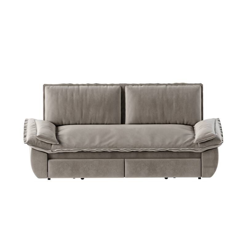 3-in-1 Convertible Velvet Sofa Bed, Pull-Out Queen Sleeper Bed, Chaise Lounge Sofa Daybed, Easy-to-Assemble
