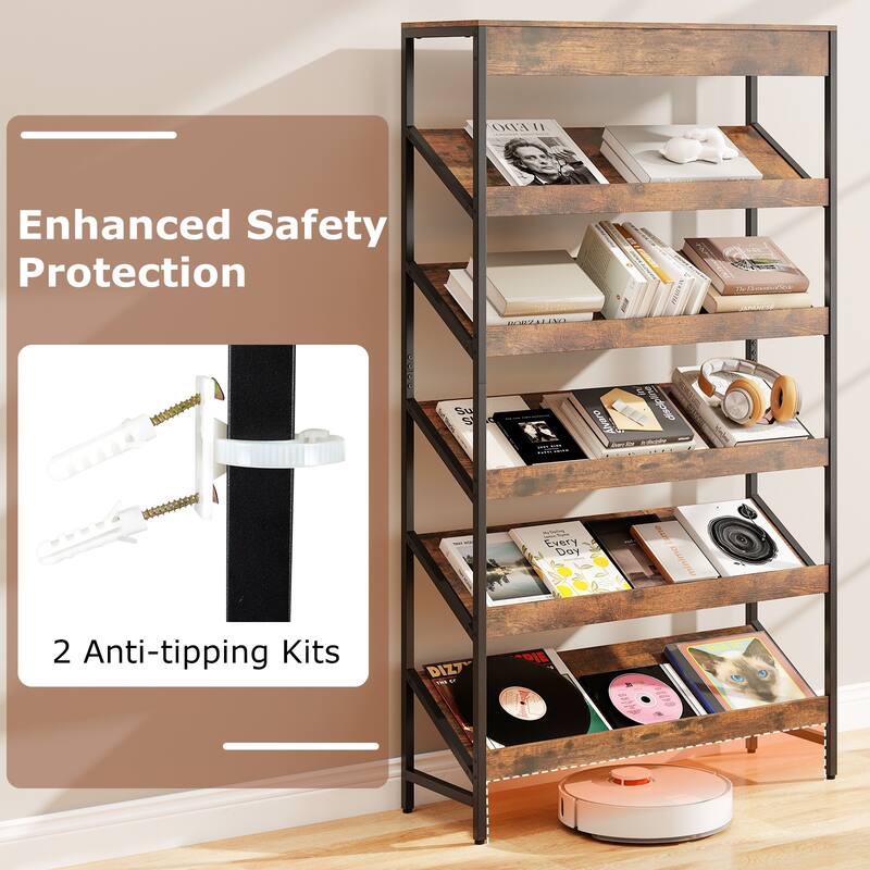 Gymax 6-Tier Bookshelf Industrial Tall Bookcase w/ Angled Shelves &