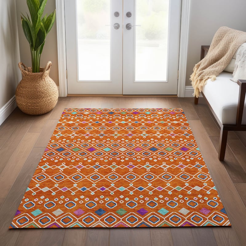 Machine Washable Indoor/ Outdoor Global Contempory Chantille Rug