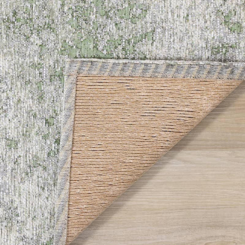Kylie Collection - Green/Cream Distressed Rug