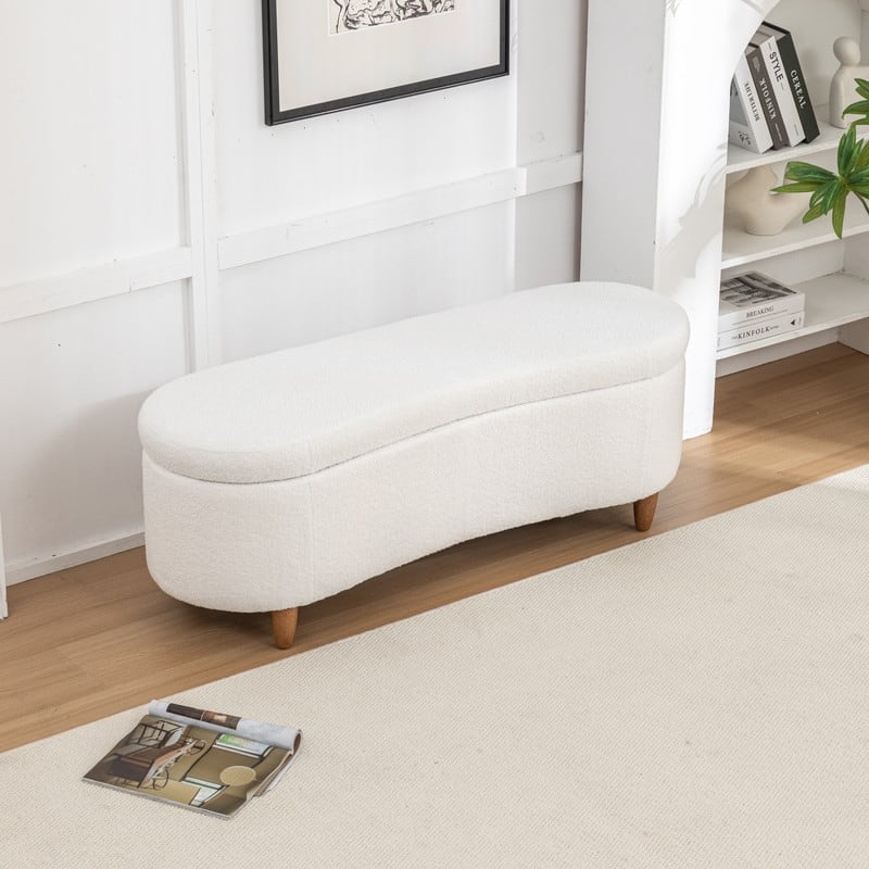 Modern Glam Teddy Fabric Upholstered Storage Ottoman Bench