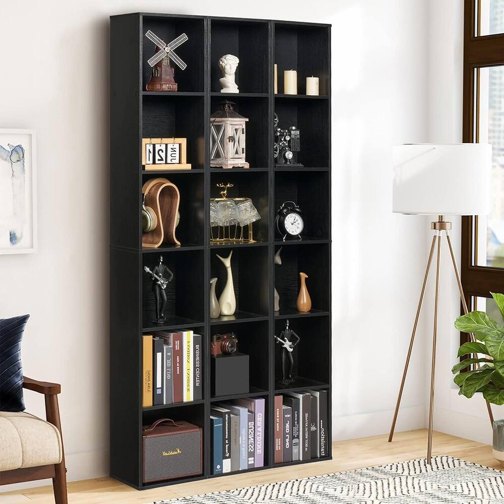 6Tier Wooden Tall Narrow Open Bookcase and Bookshelves,Black Bed