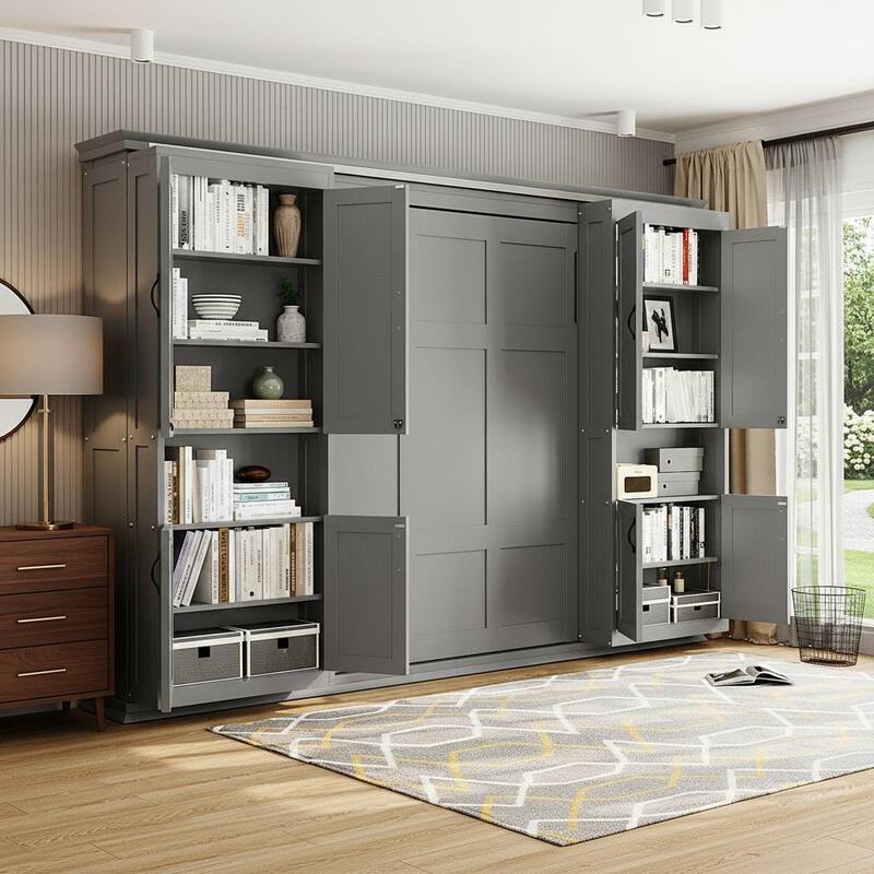 Queen Murphy Bed Wall System with Dual Glide Cabinets & 6-Tier Mega Storage by Harper&Bright Designs