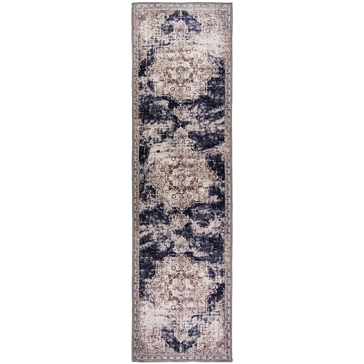L'Baiet Cameron Ivory Distressed Machine Washable Rug - 2' x 6' Runner