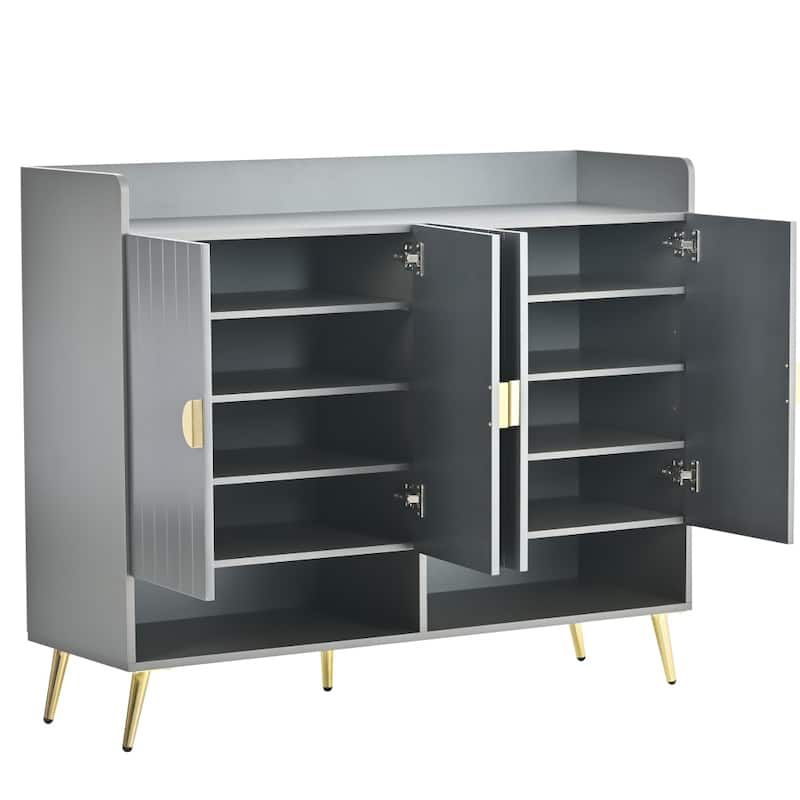 Modern Wooden 11-Tier Shoe Storage Cabinet with Adjustable Shelves - Grey