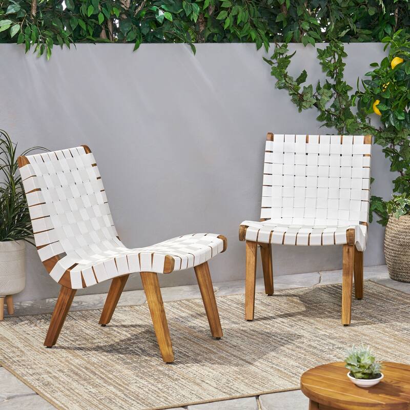 Roomfitters Modern Woven Strap Lounge Chair, Accent Armless Chair for Living Room or Patio