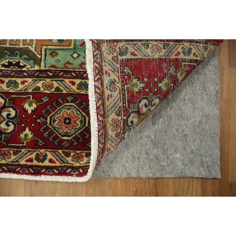 Hand Knotted Oriental 100% Wool Carpet Traditional Tribal Red Tabriz Area Rug - 10' 6'' X 7' 4''