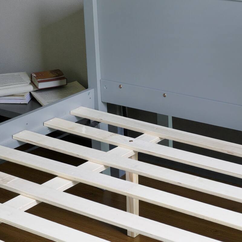 Twin Over Full Rubber Wood Bunk Bed with Slide, 2 Drawers, Shelves and Ladder, Solid Wood Bunk Bed for Kids