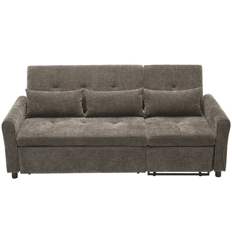 2-in-1 Chenille Sleeper Sofa, Living Room 3 Seater Sofa with a Reversible Recliner Sofa