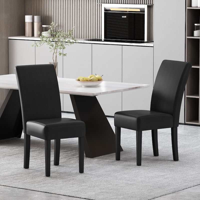 Contemporary Refined Upholstered Dining Chairs Set of 2 with Natural-Grain Rubberwood Legs - Black