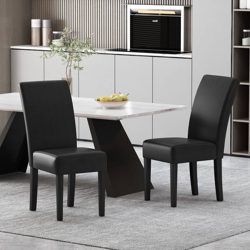 Modern Set of 2 Dining Chairs with Backrest Upholstered Seat, Rubberwood Legs for Dining Room Living Room and Bedroom - Black