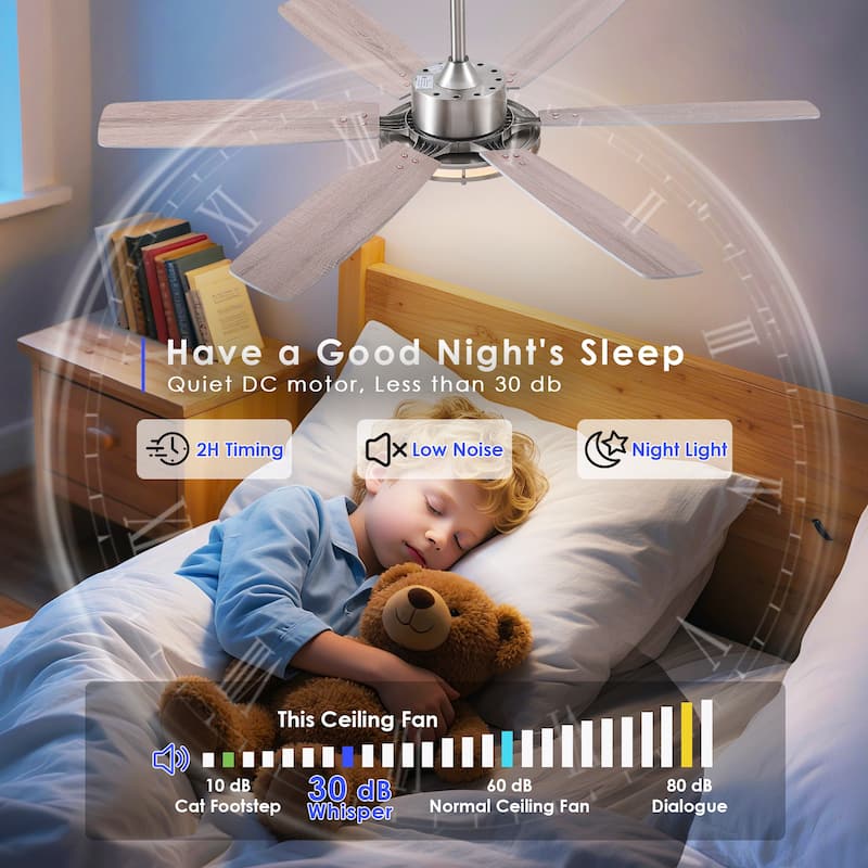 52" Downrod Ceiling Fan with Light, Modern LED Ceiling Fan,Remote and APP Control,Quiet DC Motor,sloped ceiling compatiable