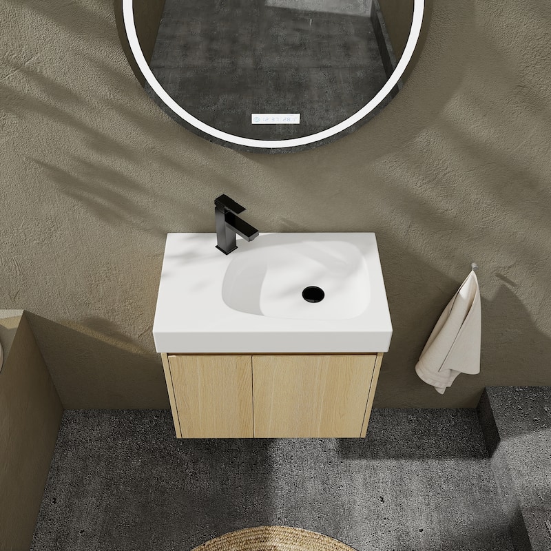 24 in. W x 14 in. D x 21 in. H Single Sink Wall Mounted Bath Vanity with White Ceramic Top - 24" x 14"