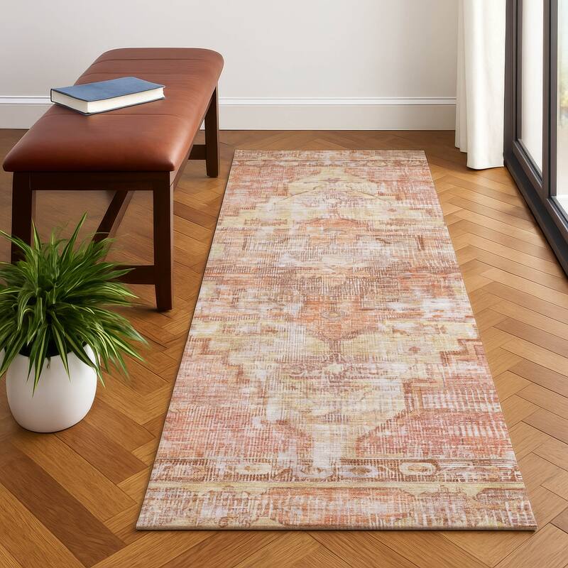 Premium Washable Super Soft Vintage Traditional Mayfield Rug - Terracotta - 2'3" x 7'6"