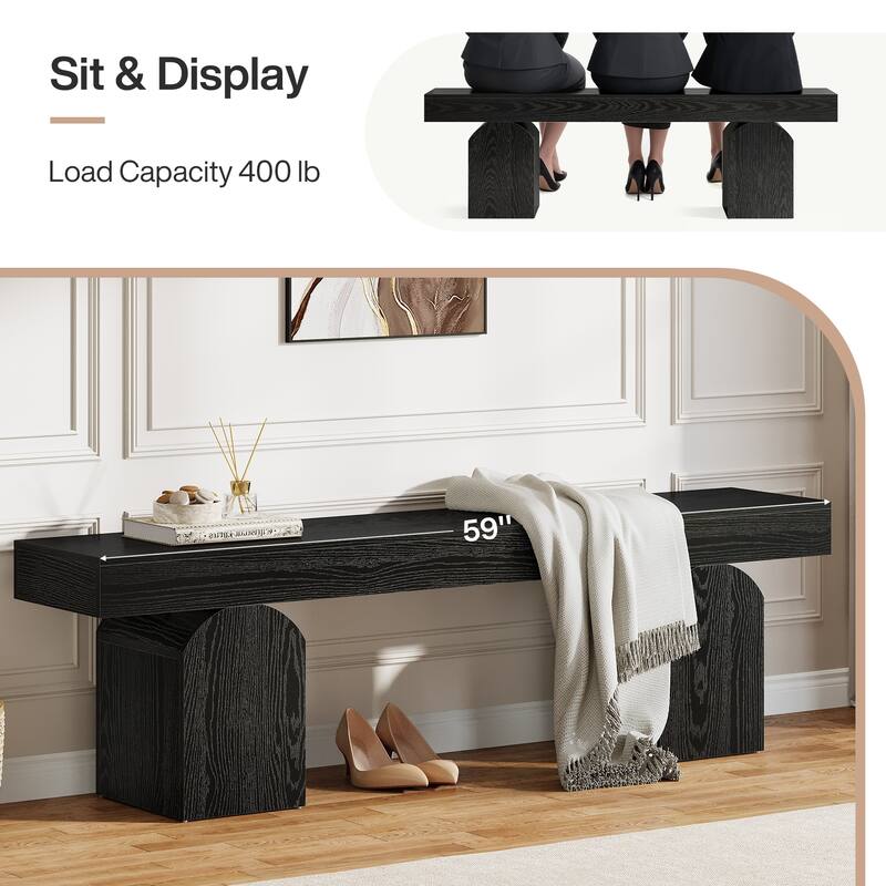 59" Entryway Bench Long Shoe Bench Wooden Indoor Bench - /